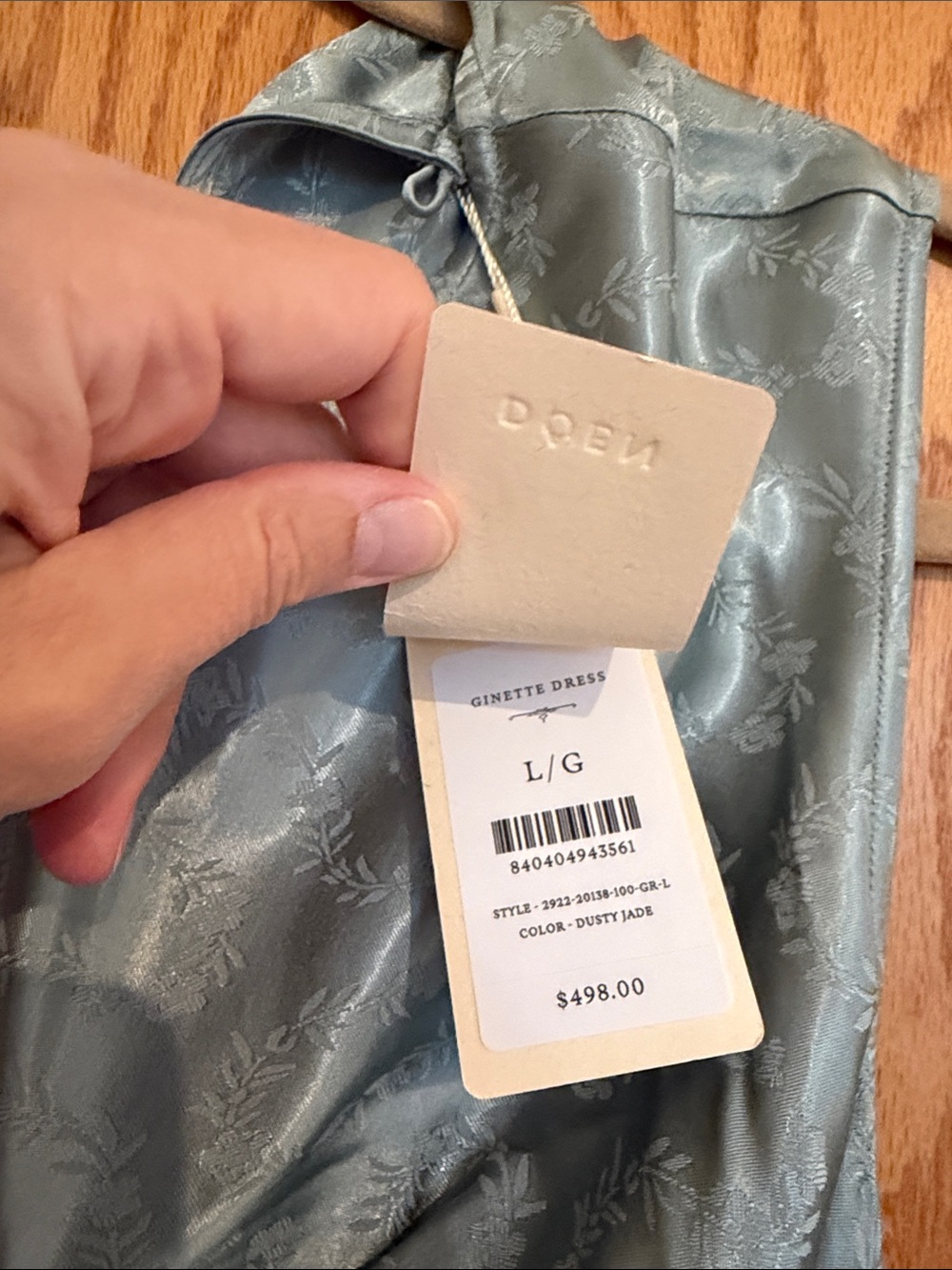 NWT Doen Ginette Dress Dusty Sage Satin V-Neck Maxi Dress - Picture 2 of 7